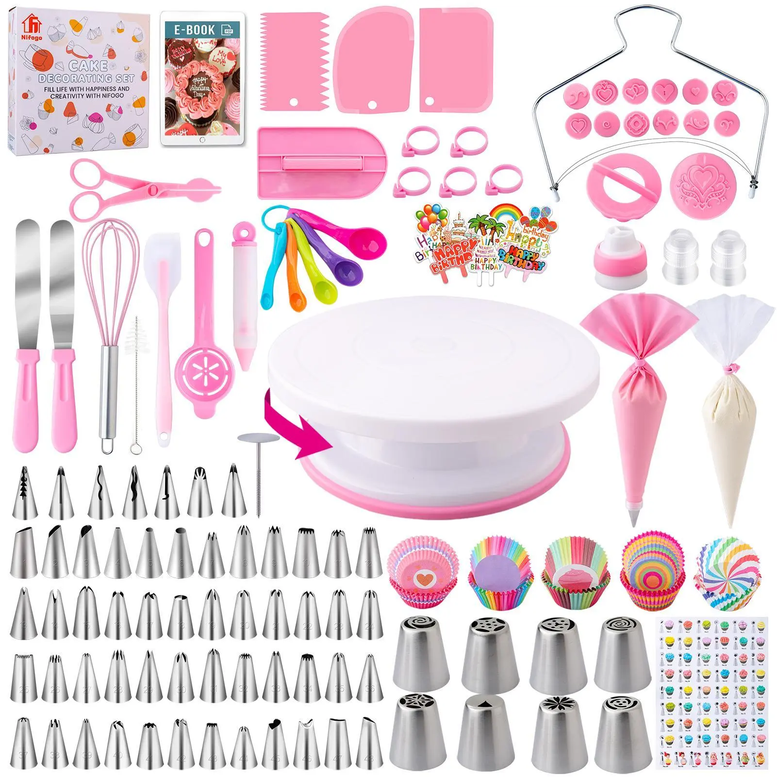 Cake Decorating Kit 356-Piece Turntable Squeezing Set Pastry Bag Ideal for Baking Enthusiasts Daily Home Baking Ornaments Decoration