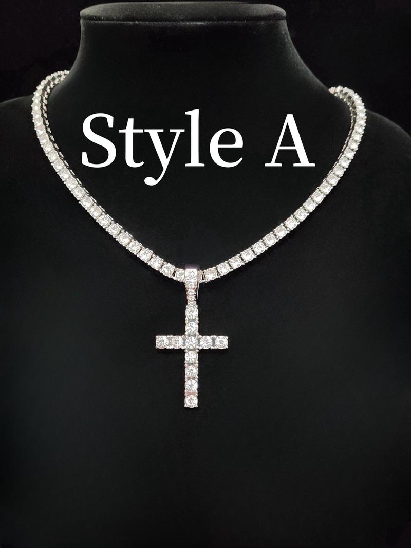 Rhinestone Decorated Cross Pendant Necklace, Cross Necklaces, 1 Count Fashion Jewelry for Party, Daily Clothing Decor, Trendy All-match & Exquisite Jewelry for Birthday Gift