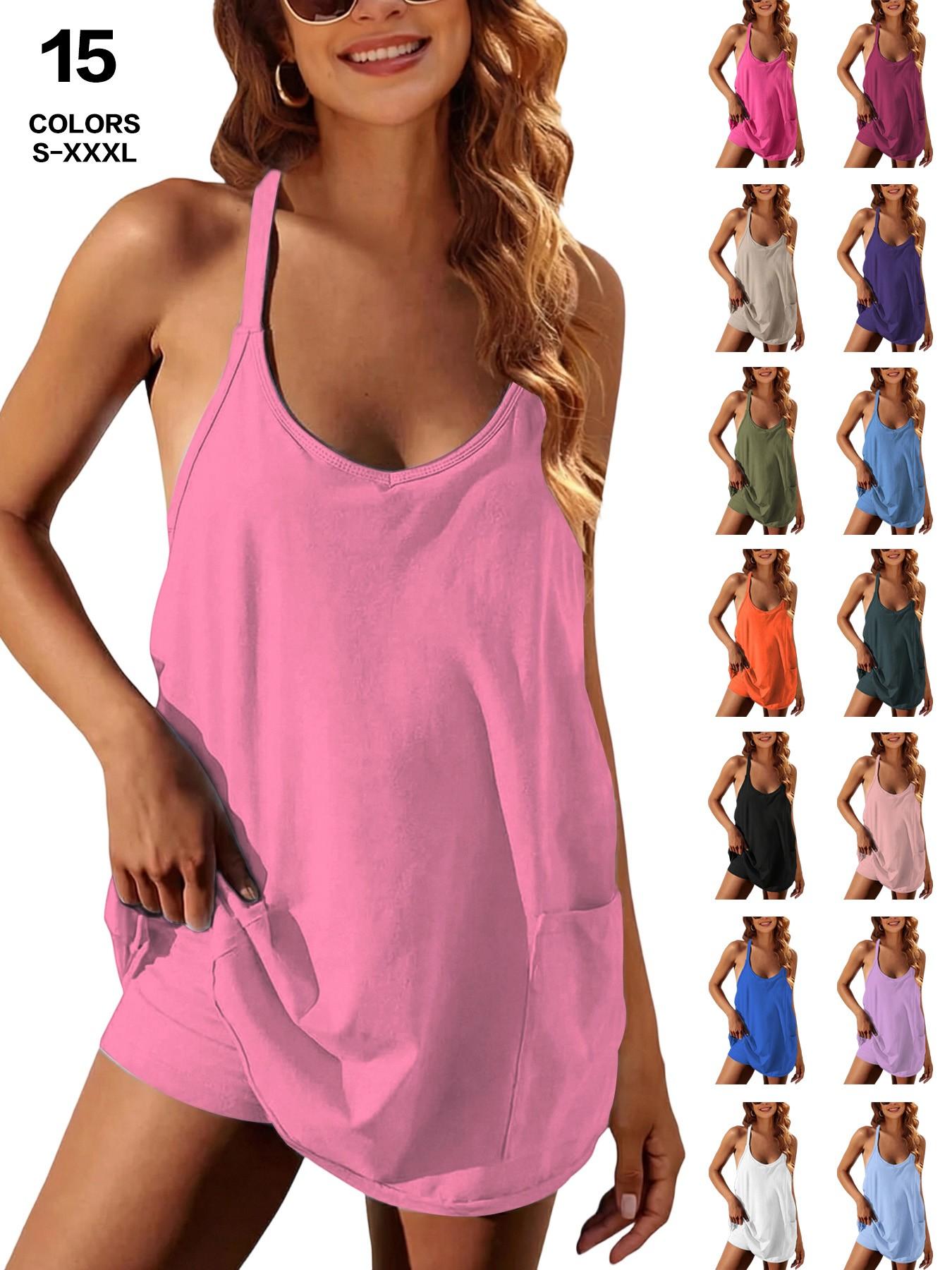 Women's Summer Mini Dress, Casual Athletic Tennis Dress with Shorts, Sleeveless Sporty Design, Perfect for Active Wear & Outdoor Activities