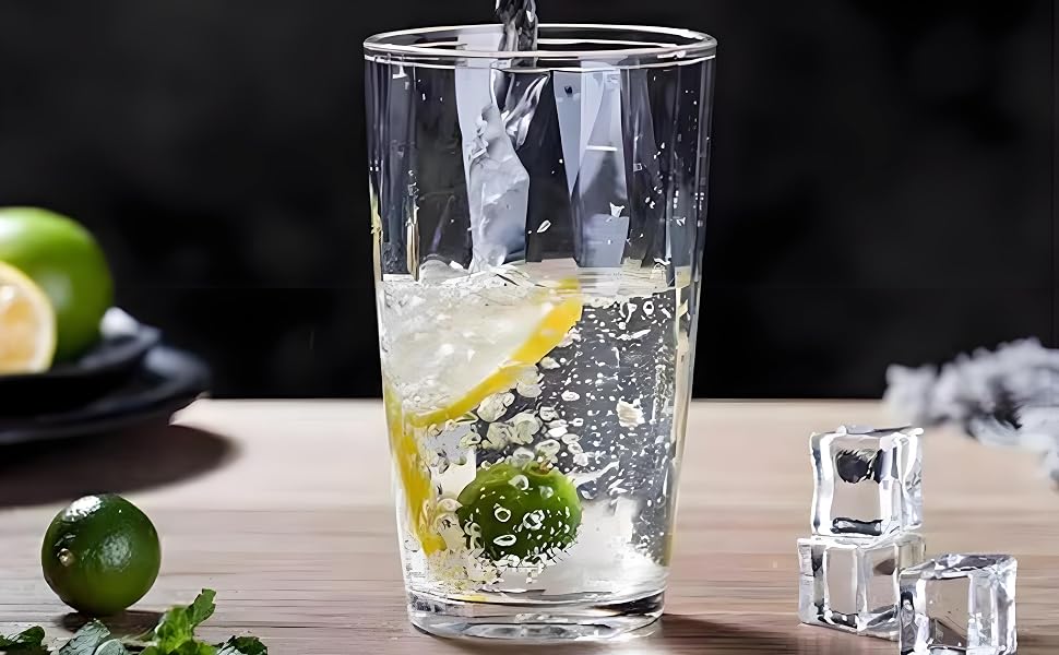 15 Oz Unbreakable Acrylic Drinking Glasses, Shatterproof BPA-Free Hard Plastic Cups, Clear Reusable Set of 6 for Kitchen Dining and Outdoor Gatherings
