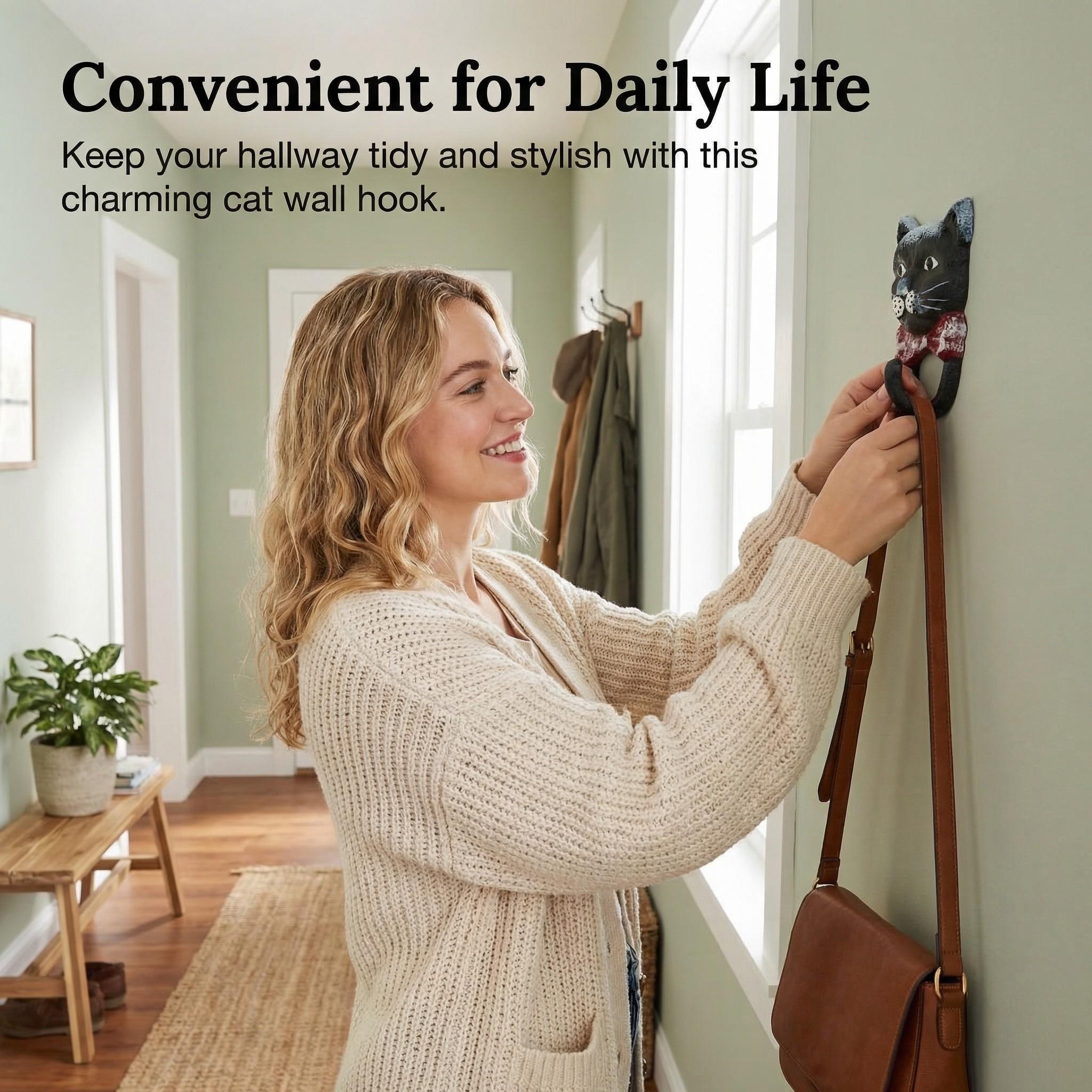 Vintage Cast Iron Cat Hook, Entryway Key Holder, Cute Bow Tie Cat Decorative Coat Hanger, Pet Leash Hanging Hook