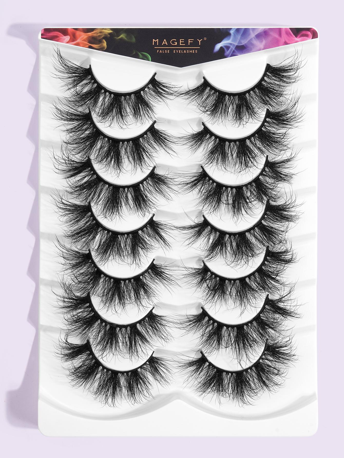 MAGEFY Fluffy False Eyelashes, 1/2 Boxes Wispy Cat-Eye Faux Lashes, Natural Curling Eye Makeup Strip Lashes, Eyelash Extension Cosmetic Kit for Summer Makeup