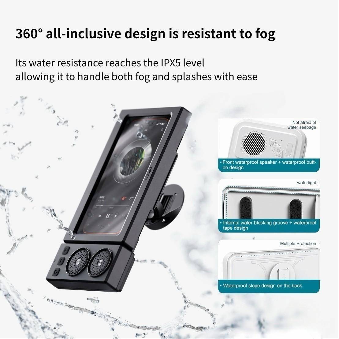 Waterproof box speaker, bathroom waterproof 360 ° rotating touch screen, Bluetooth speaker, watch movies, listen to music, phone holder Bluetooth speaker audio shower TV holder, swimming pool, kitchen, bathroom, sink