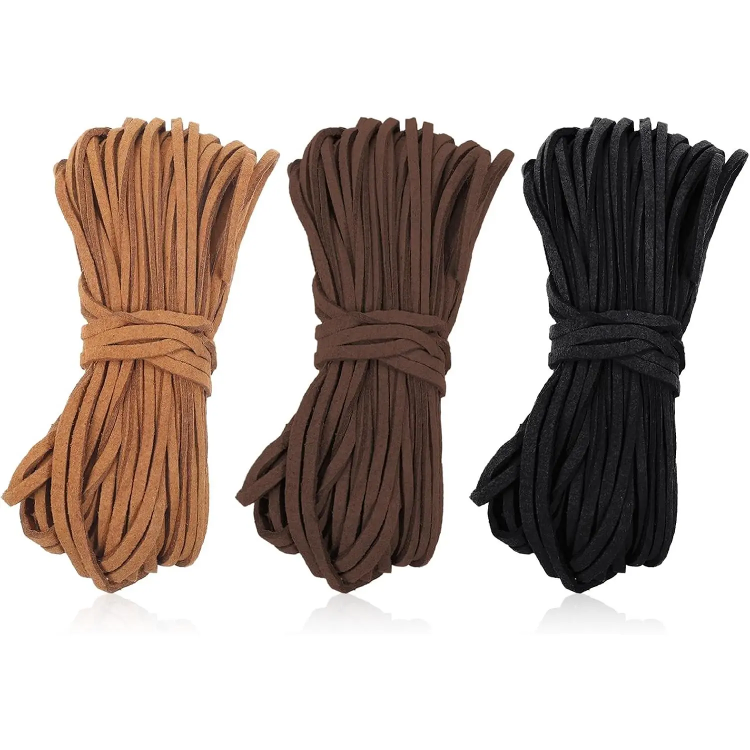 32.8 Yards 3 Bundles 3mm Natural Flat Suede Leather String, Leather Strips Laces Cord for Jewelry Making, Necklace, Bracelet DIY Crafts (3 Colors)