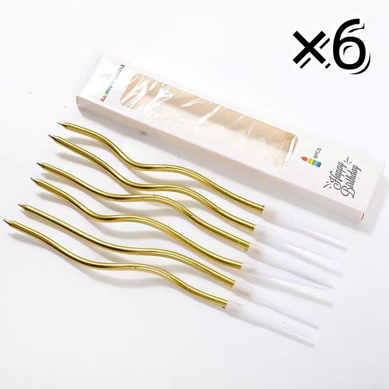 6Pcs/Box Spiral Twisted Birthday Cake Candles - Curved Gold/Silver Metallic Cake Toppers, Elegant Arch Candles for Birthdays, Weddings, Festivals & Party Decorations