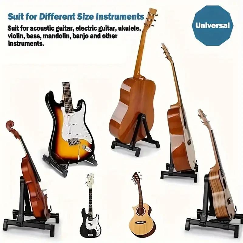 Durable Foldable Instrument Stand, Adjustable Holder for Acoustic & Electric Guitars, Mandolins, Banjos, Ukuleles, Violins, Sleek Finish