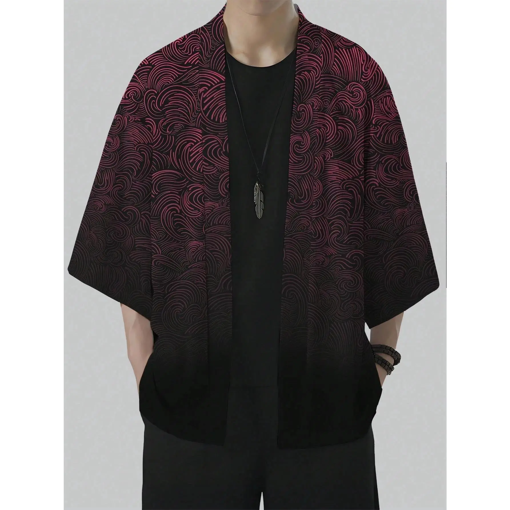 Unisex Kimono Gradient Print Top Fashion Casual Cardigan Yukata Outfit Japanese Streetwear Traditional Clothing