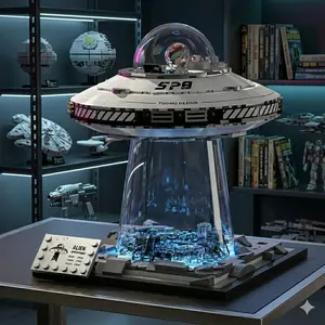 Ufo Space Ship Building Set, Alien Scene DIY Creative Toy, Future Model Desktop Decor, LED Style Display Gift, Kids and Adults, Christmas Halloween Birthday