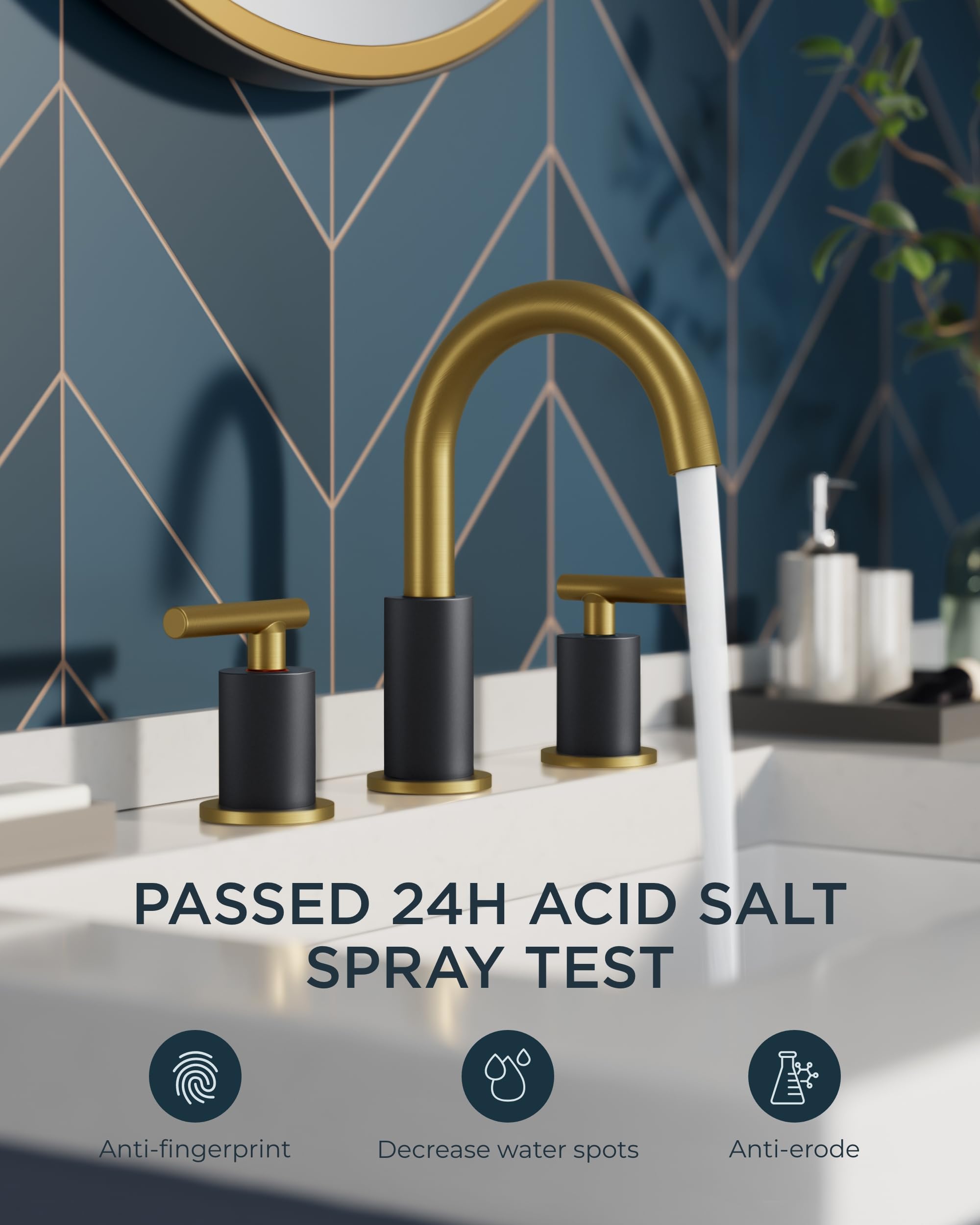 FORIOUS Bathroom Faucet with Metal Pop-up Drain Assembly Black and Gold Stainless Steel 2 Handle 3 Hole Bathroom Toilet Sink Basin Faucet Water Tap with Supply Pipe