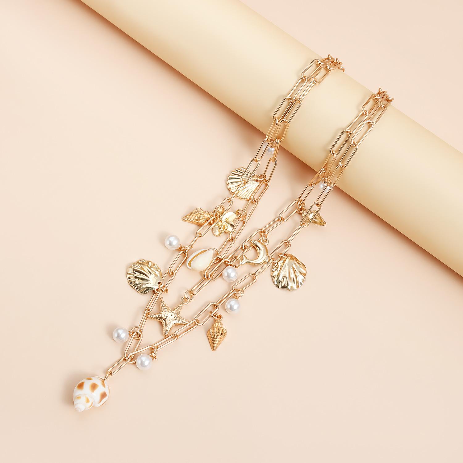 Starfish & Seashell Conch Necklace • Beach Vacation Jewelry for Women