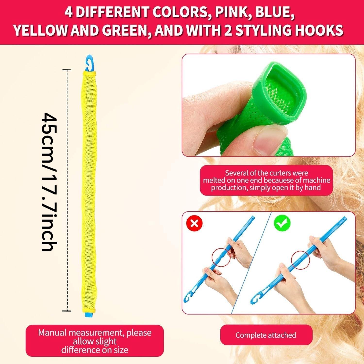 28-piece Wavy Heatless Curler Set, including styling hooks, can create various hairstyles, a perfect Valentine's Day gift for girlfriends, easily achieve perfect hairstyles without heating (45cm, mixed colors)