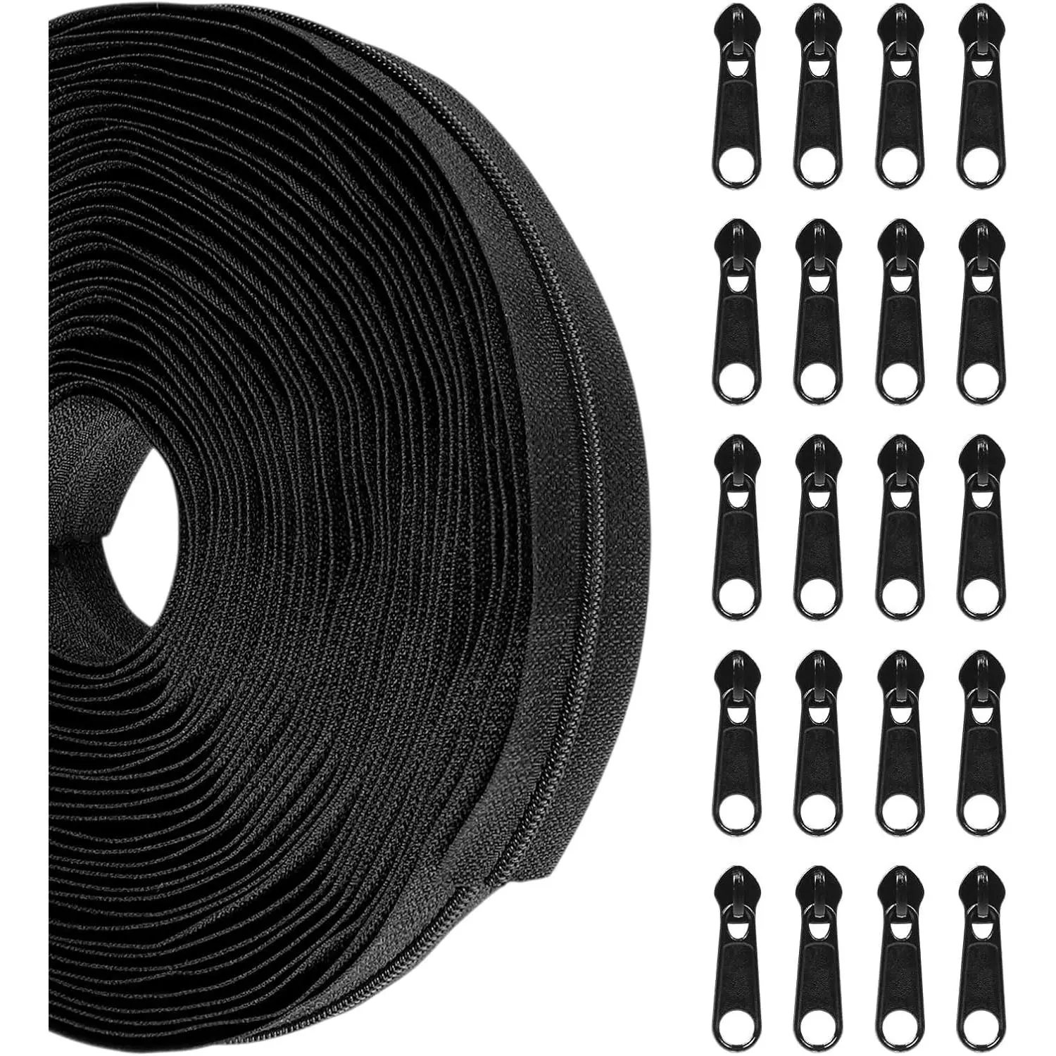 10 Yards Bulk Zippers, #5 Black Nylon Coil Zippers by The Yard