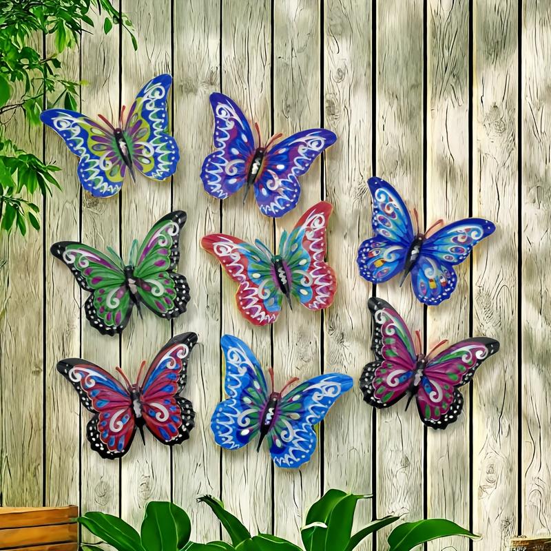 8-Piece 3D Colorful Metal Butterfly Wall Art Decorations - Hanging Iron Garden Art, Outdoor Decor for Patio or Fence, Ideal Mother’s Day Gift for All Seasons