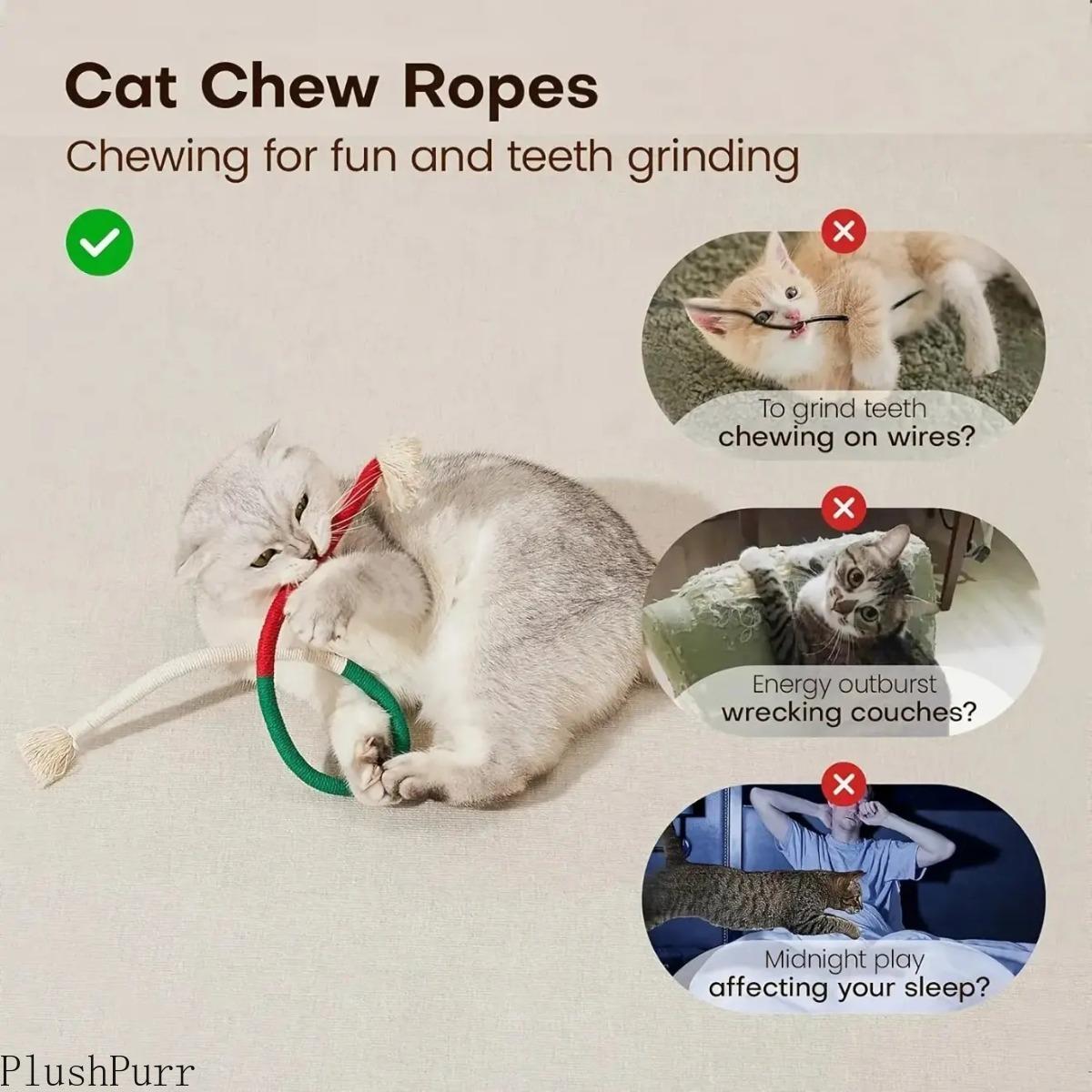 3 Pcs Cat Chew Rope Toys, 2026 Durable Indoor Kitty Accessories for Teeth Cleaning, Bite Training, Interactive Daily Entertainment