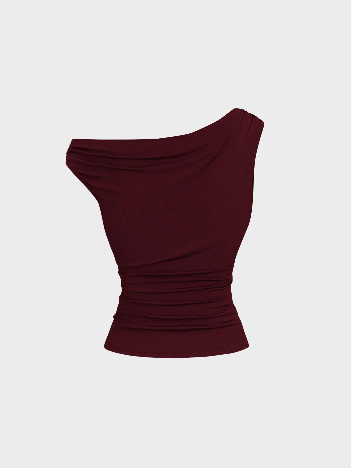 1 Piece Asymmetric Shoulder Ruched Crop Top | Euro-American Y2K Vibe | Cropped Design + Cold Shoulder Detail | Eye-Catching Pick for Weekend Shopping / Music Festivals