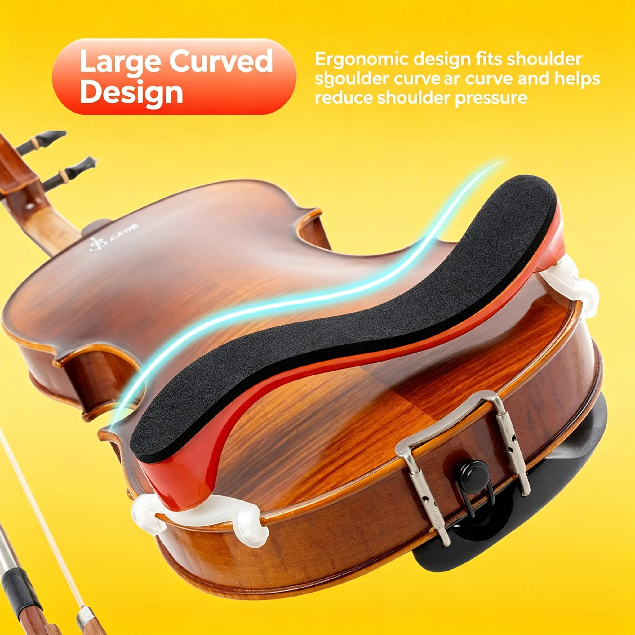 Hw-01 Tiger Stripe Maple Violin Shoulder Rest, Adjustable Plastic Feet, Includes Abs Case and Bear Cloth, Ideal for Practice and Performance