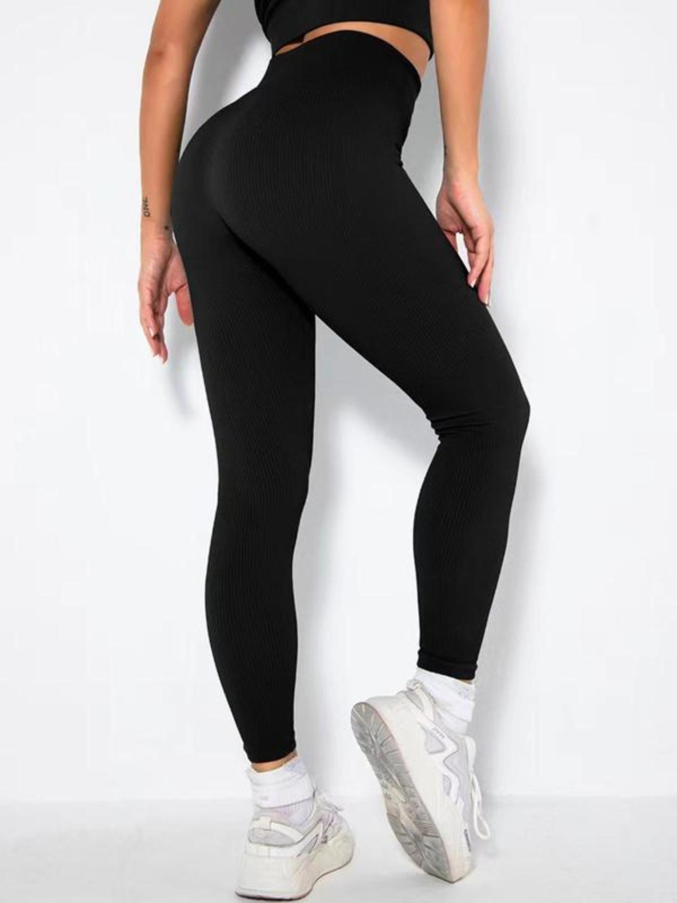 Women's Solid High Waist Leggings, Athleisure Fitness Leggings, Sporty Comfy Breathable Ribbed Skinny Pants for Yoga Gym Workout, Ladies Sportswear for All Seasons, High Waisted Leggings