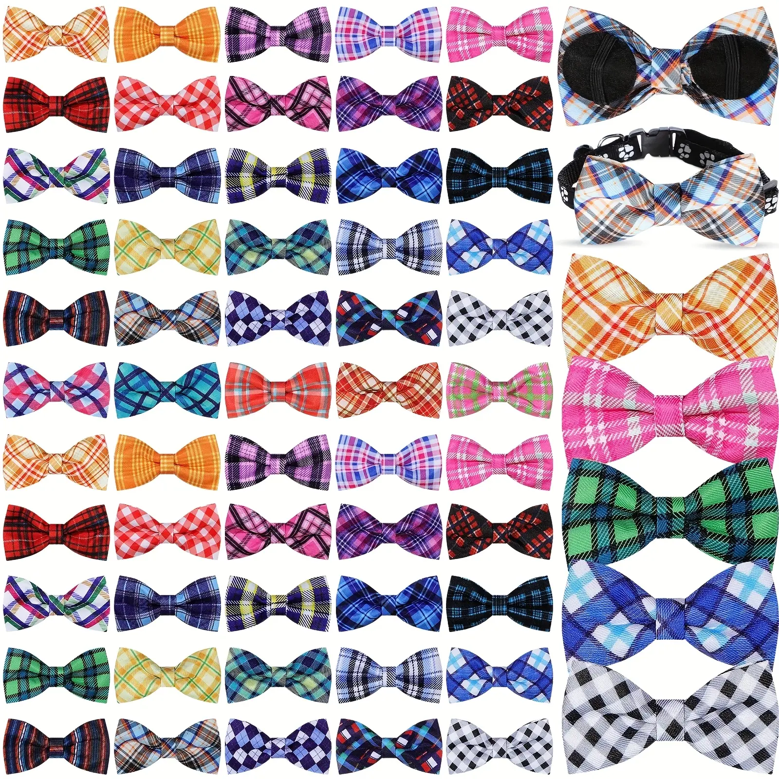 60pcs Bulk Detachable Bow Tie Collar Charms Suitable for Small Medium Large Dogs & Cats - Striped Dog Bows, Bowtie Accessories for Puppy Training, Costumes, Photo Shoots, Casual Attire (Affordable Bulk)