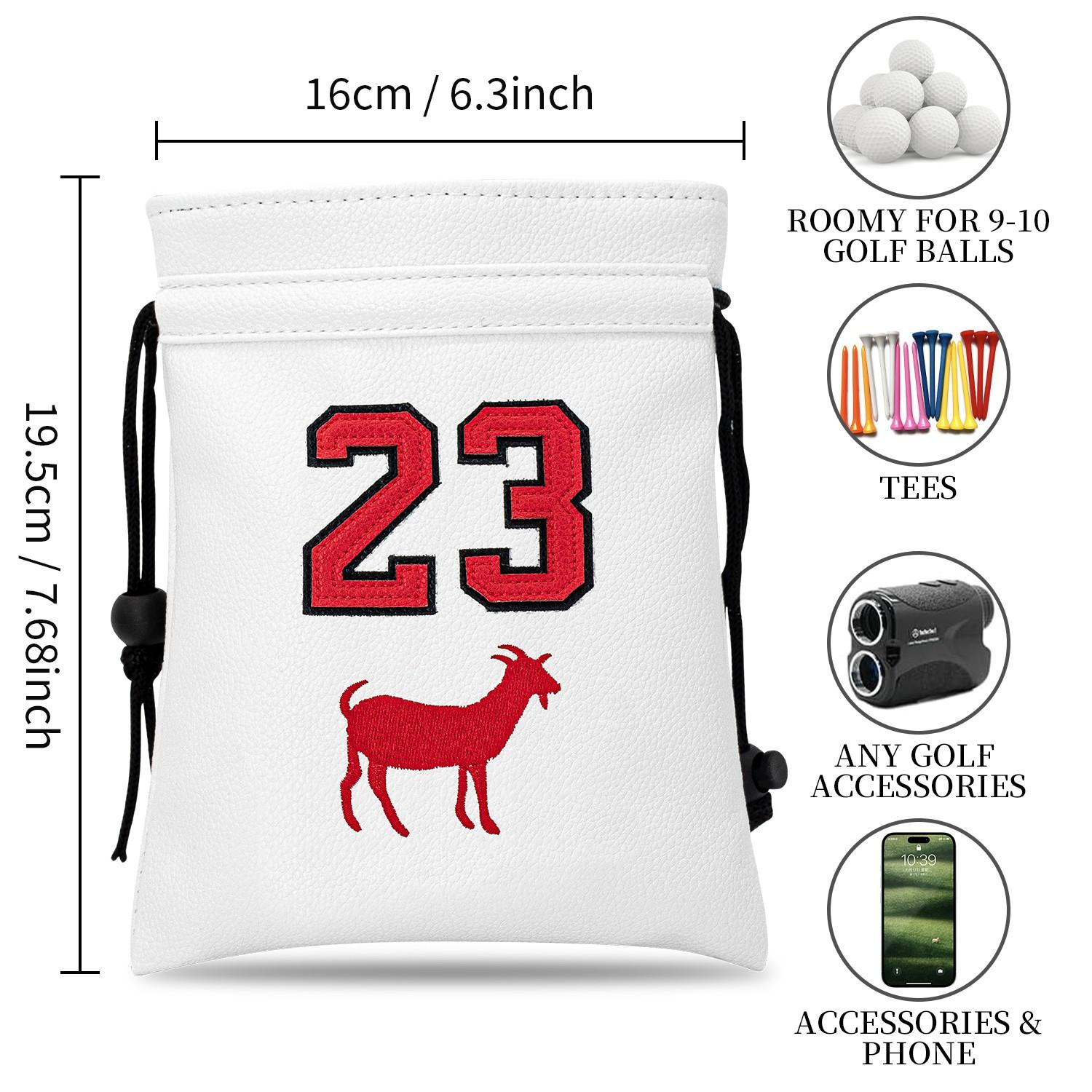 Portable Drawstring Golf Valuables Bag, Embroidered 'letter 23' Golf Ball Pouch, Durable Golf Storage Bag for Men Women Golfers