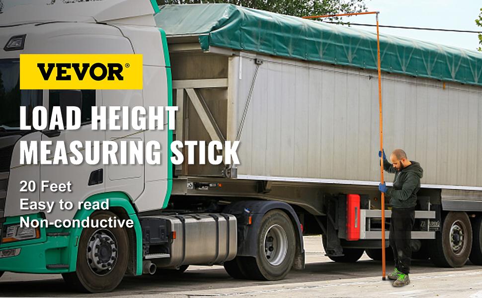 VEVOR Load Height Measuring Stick, 20' Sturdy Fiberglass Truck Height Stick with Adjustable Pole, Non-conductive Truck Height Measuring Stick with Carrying Bag, Height Stick for Trucks, Car Haulers