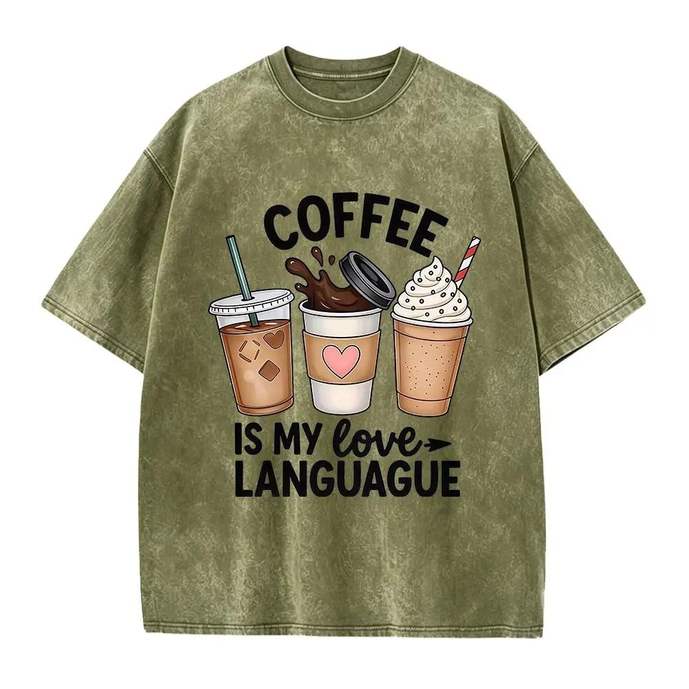 Women'S Short-Sleeve T-Shirt with a Coffee-Themed Fun Print, Featuring a Round Neck, Machine Washable, Skin-Friendly, Soft, And Breathable, Suitable for Spring, Summer