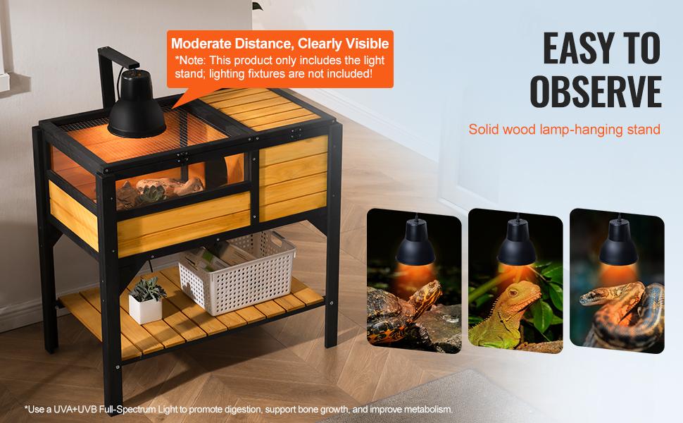 VEVOR Tortoise Habitat, Wooden Tortoise House Indoor Outdoor, Tortoise Enclosure with Light Stand, Reptile Enclosure Small Animal Cage with Stand Legs for Gecko, Lizard, Snake