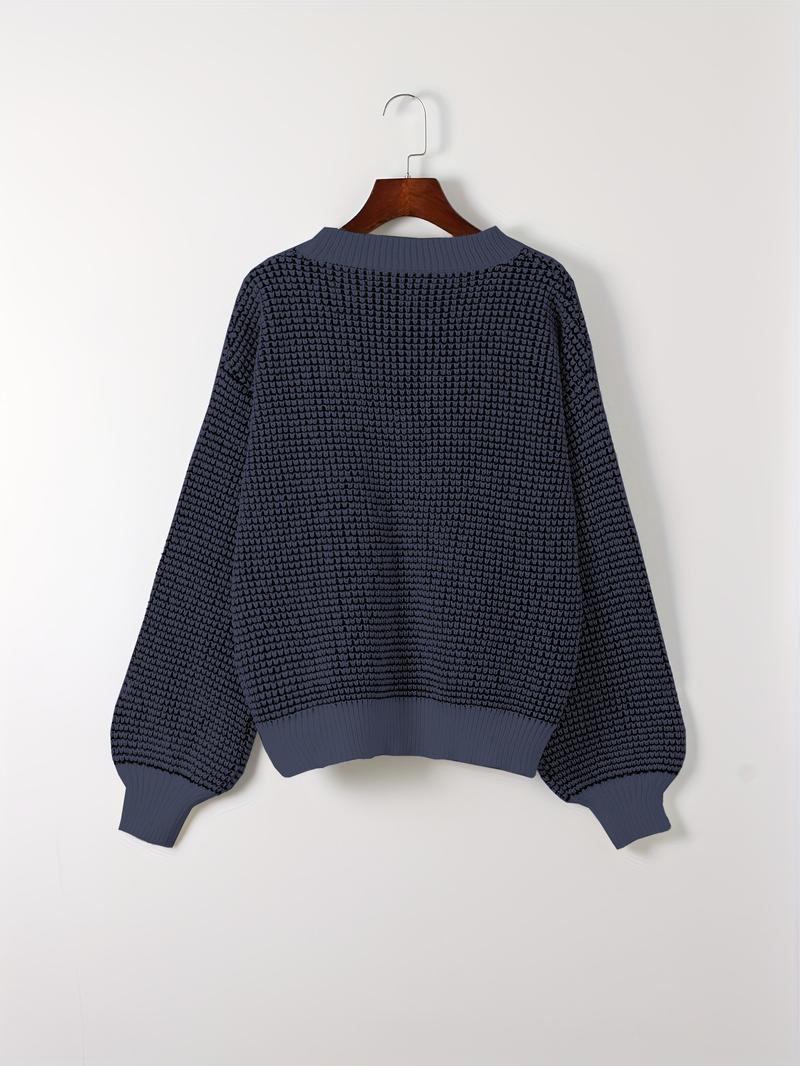 Women's Colorblock Drop Shoulder Sweater, Casual Long Sleeve Round Neck Jumper for Fall & Winter, Fashion Ladies' Knitwear for Daily Wear