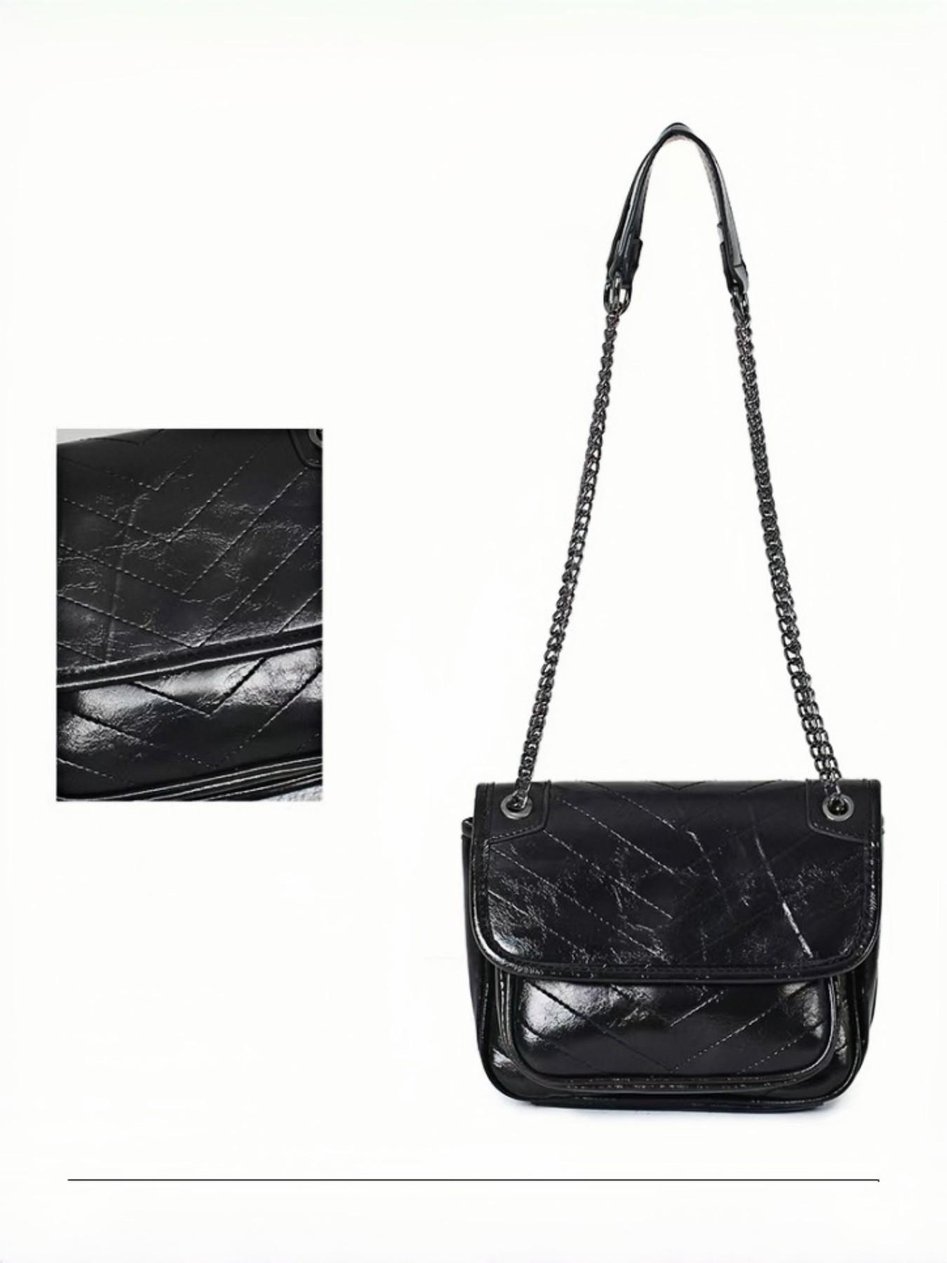 Korean Style Soft Leather Crossbody Bag, Rhombus Chain Design, Versatile Shoulder Bag for Daily Use, Elegant Small Backpack