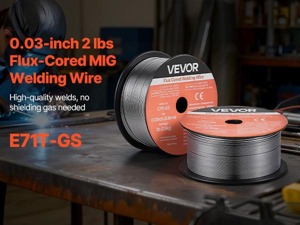 VEVOR Welder Flux Core MIG Wire, E71T-GS 0.03" Gasless Mild Steel Wire (2 lbs per Roll), Low Spatter for All-Position Arc Welding, Self-Shielded for Outdoor Use (3-Roll Pack), 0.03" Wire