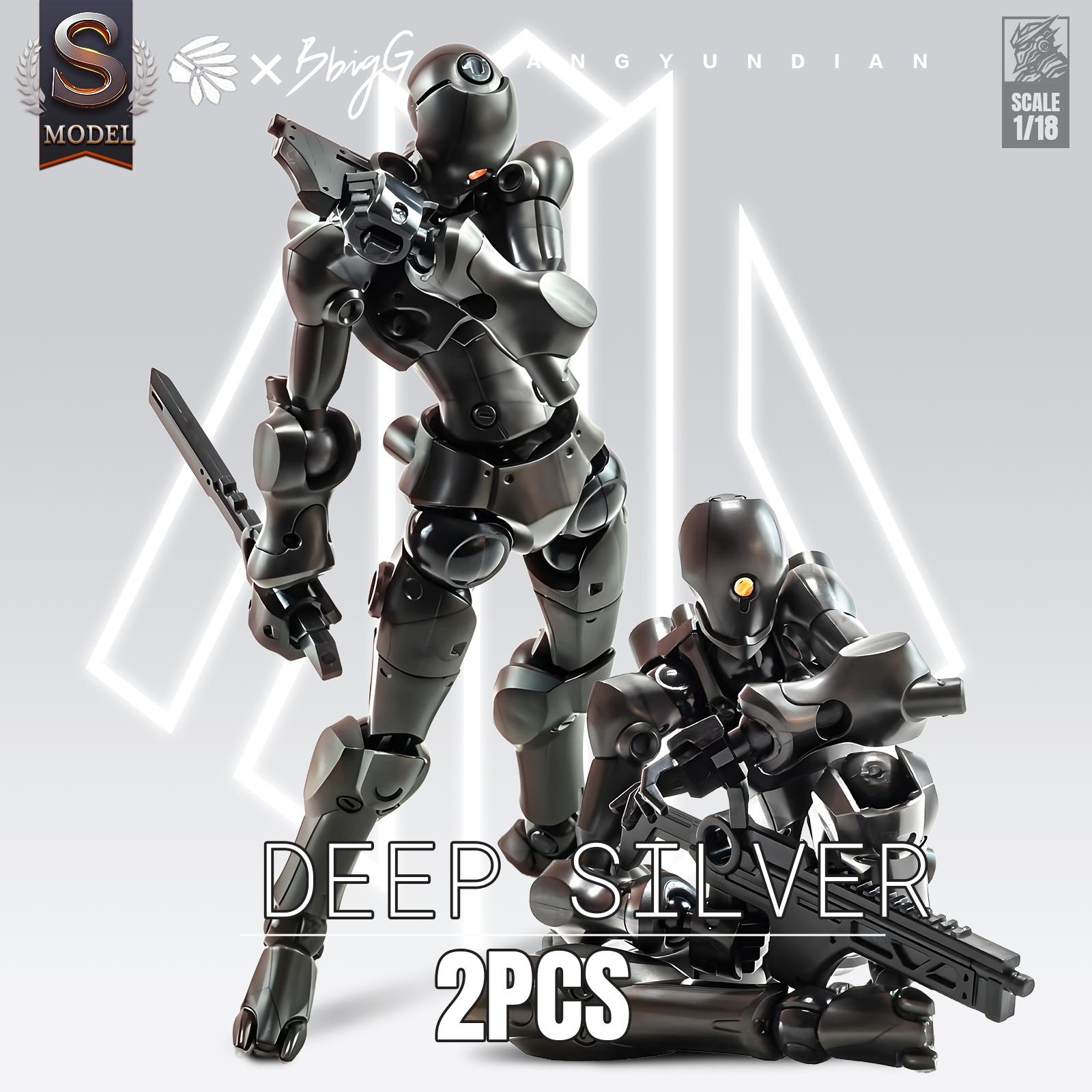 Dual-Pack 1/18 Scale Ultra-Detailed Articulated Figures Action Figures Robot Model Set, 3.75 Inch Sci-Fi Robot Assembly Kit with Weapons & Display Stand, Cyberpunk Desktop Decor Gift