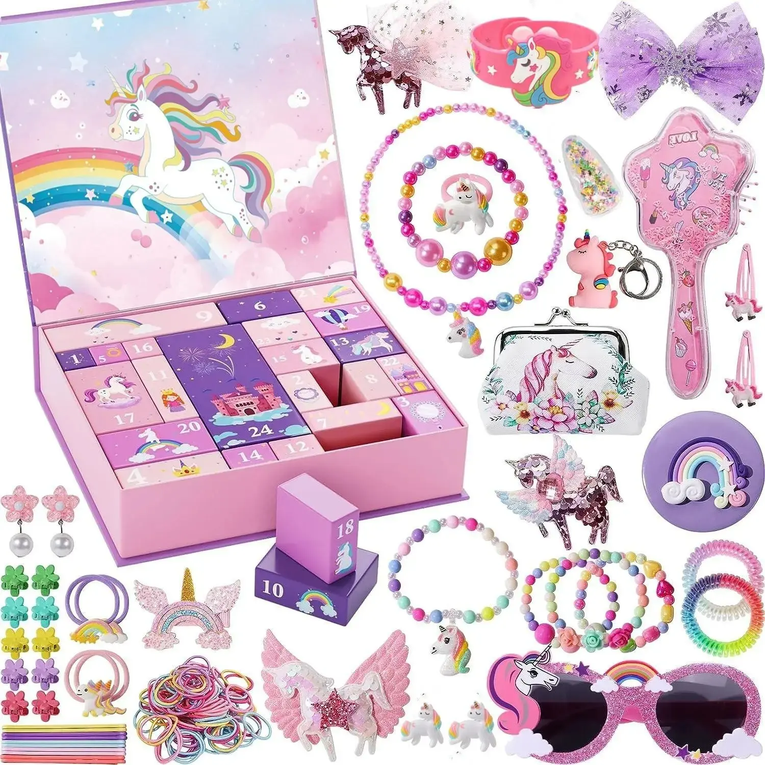 New Countdown Christmas Blind Box for Girls, Unicorn Necklace, Surprise Christmas Gift Set, Holiday Jewelry Present