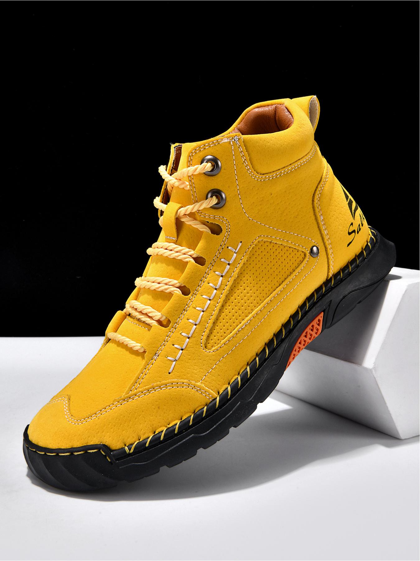 Vintage Hand-Stitched Chelsea Work Boots, Soft Bottom Anti-Slip Casual Hiking Shoes, Synthetic Leather, Medium Width, All Seasons