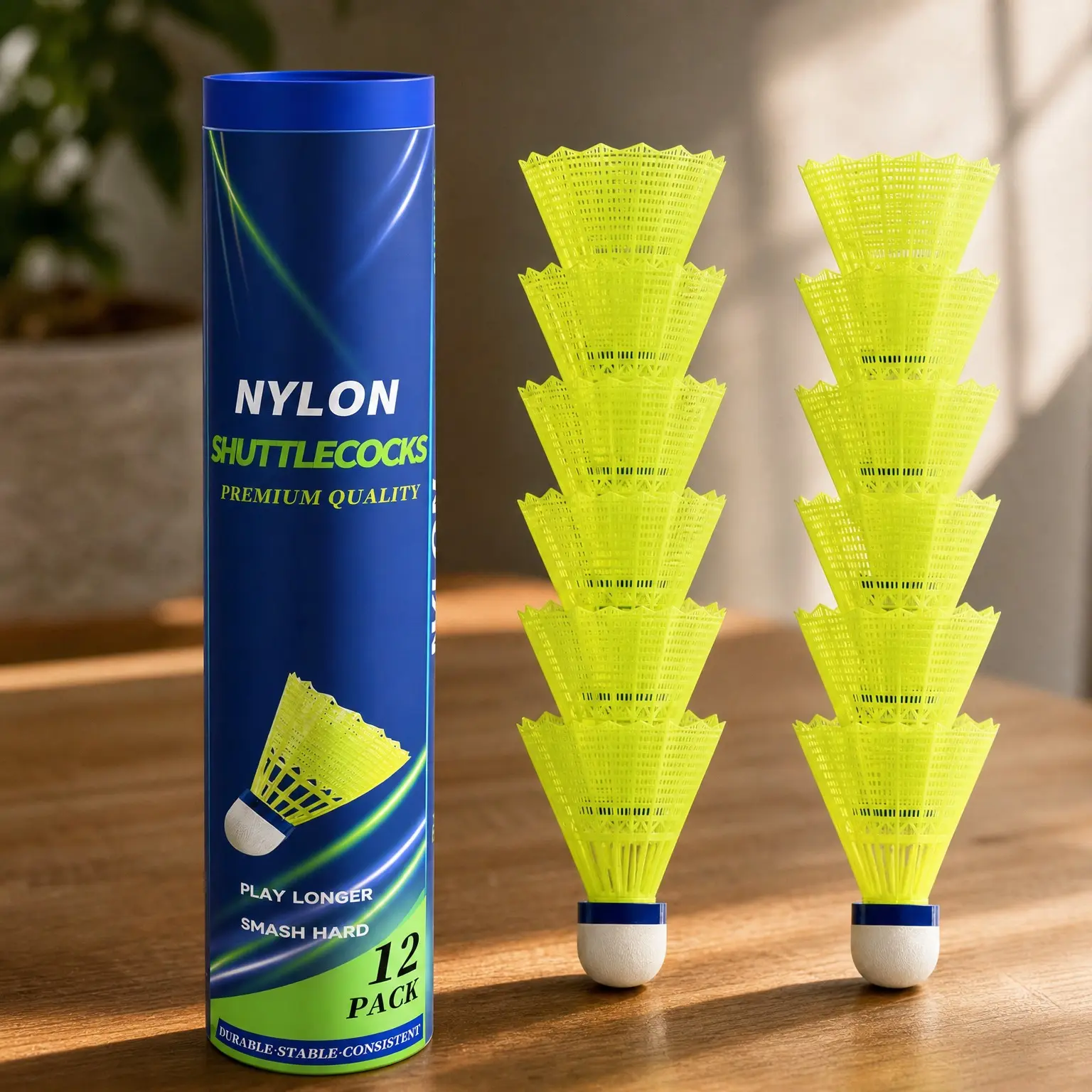 12 Pack Nylon Badminton Shuttlecocks - High-Speed Birdies with Stability & Durability for Indoor/Outdoor Training and Match Play