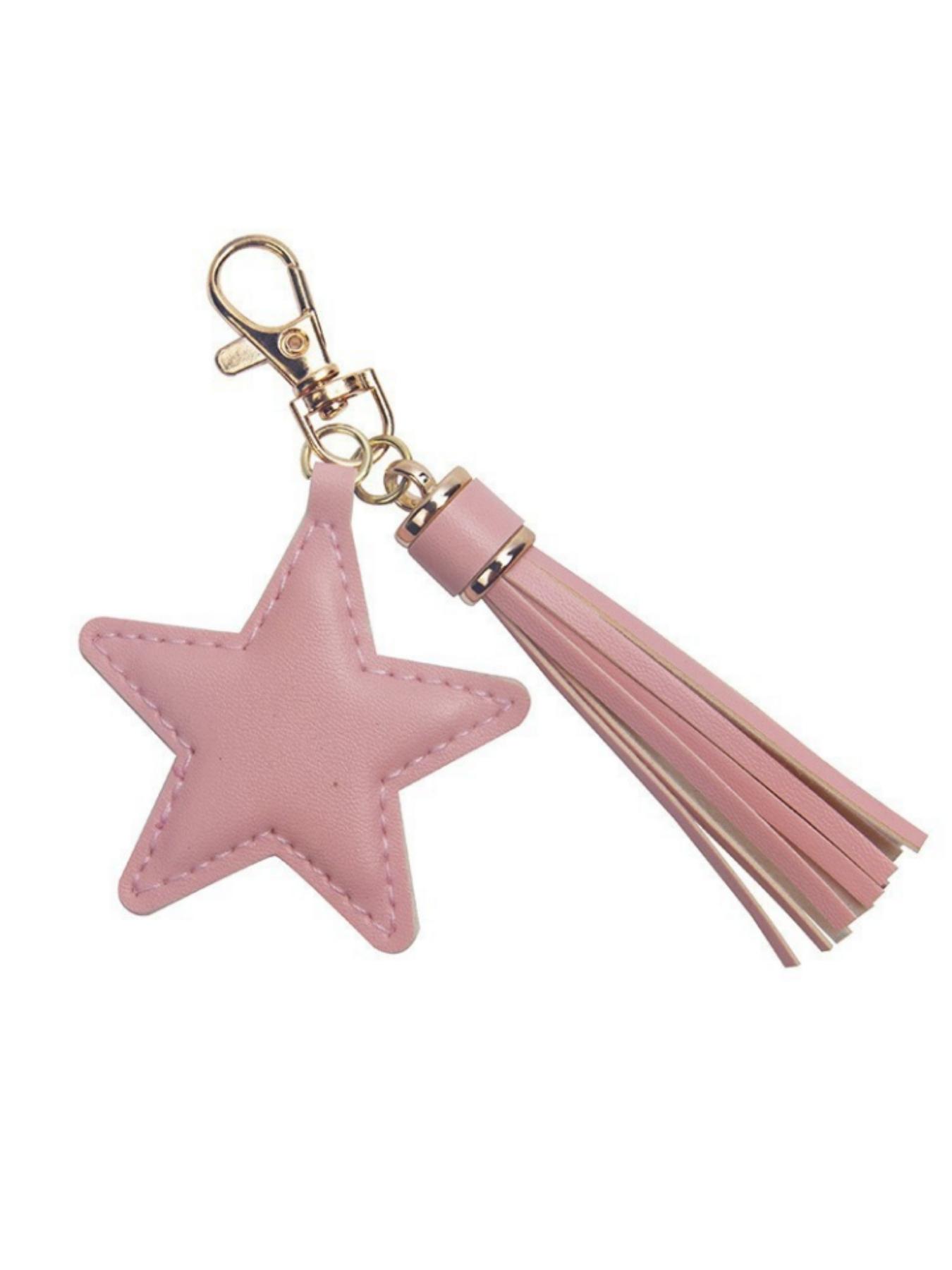 Creative Star Fringe Keychain, PU Leather Leopard Print Car Key Ring, Novelty Bag Accessory, Unique Key Holder for Cars and Bags