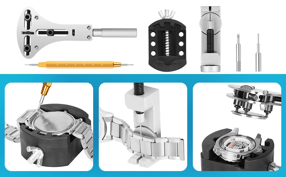 Watch Link Removal Kit, Watch Repair Kit, Watch Case Opener Spring Bar Tools, Watch Battery Replacement Tool Kit, Watch Band Link Pin Tool Set with Carrying Case and Instruction Manual BY
