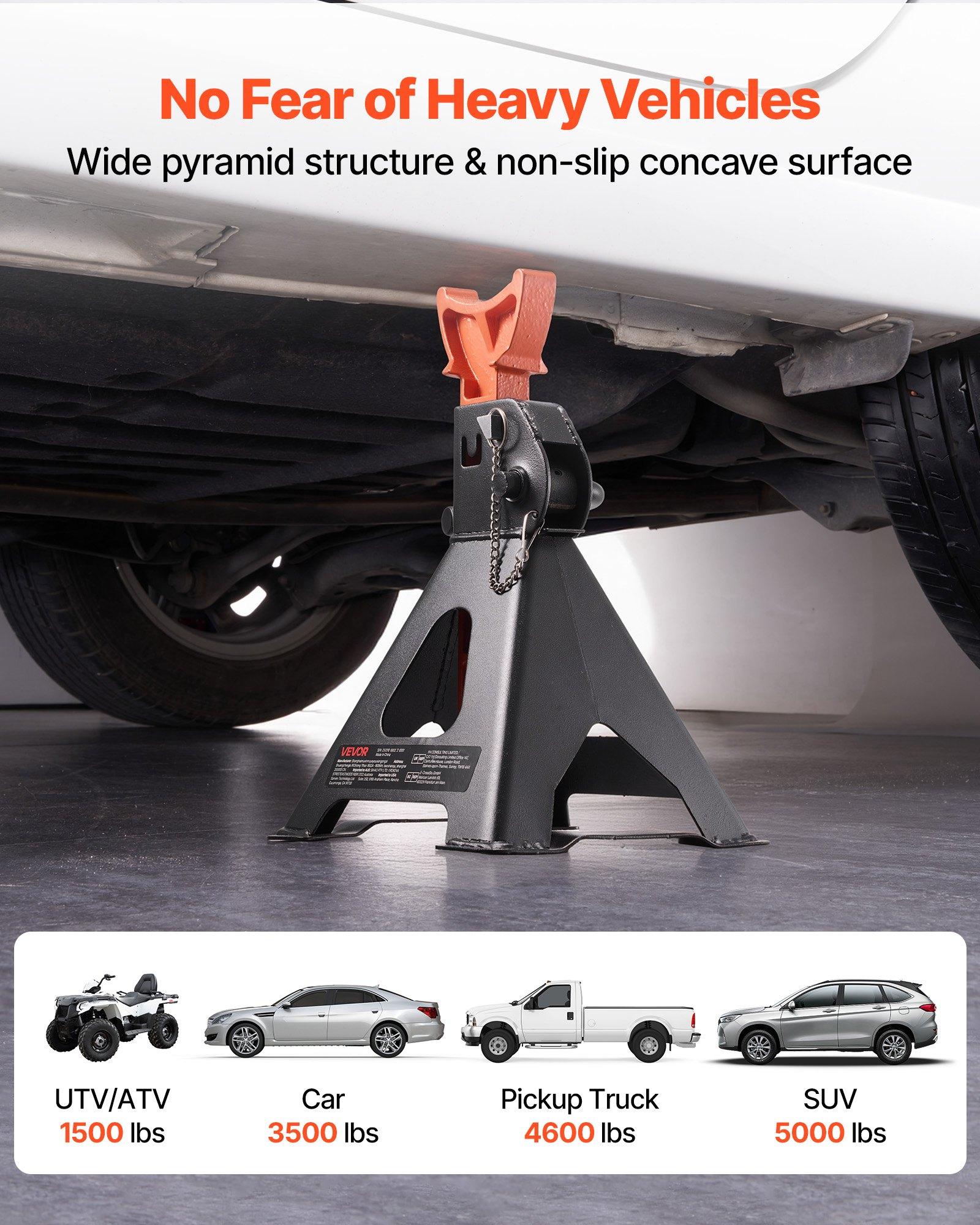VEVOR Jack Stands, 3 Ton (6, 600 lbs) Capacity, 10.8-16.3 in Adjustable Height, Heavy Duty Steel Jack Auto Stands with Double Locking, for Lifting SUV, Pickup, Car, UTV/ATV, 1 Pair, Black and Orange