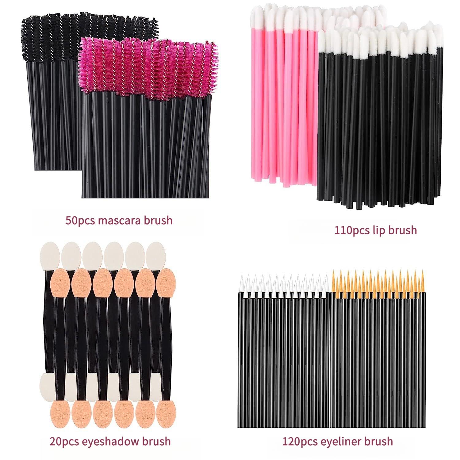 300-Piece Disposable Makeup Brush Set, Includes Eyelash Curler, Lip Brush, Eye Shadow Sponge, Travel-Friendly Storage Box Included