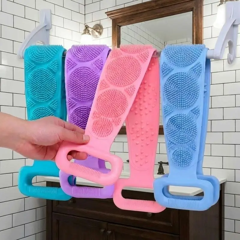 1‑Pack Double‑Sided Silicone Back Scrubber for Shower, Flexible Strap Bath Brush, Soft Gentle Exfoliator for Deep Cleansing, Unisex Body Scrub Tool for All Skin Types