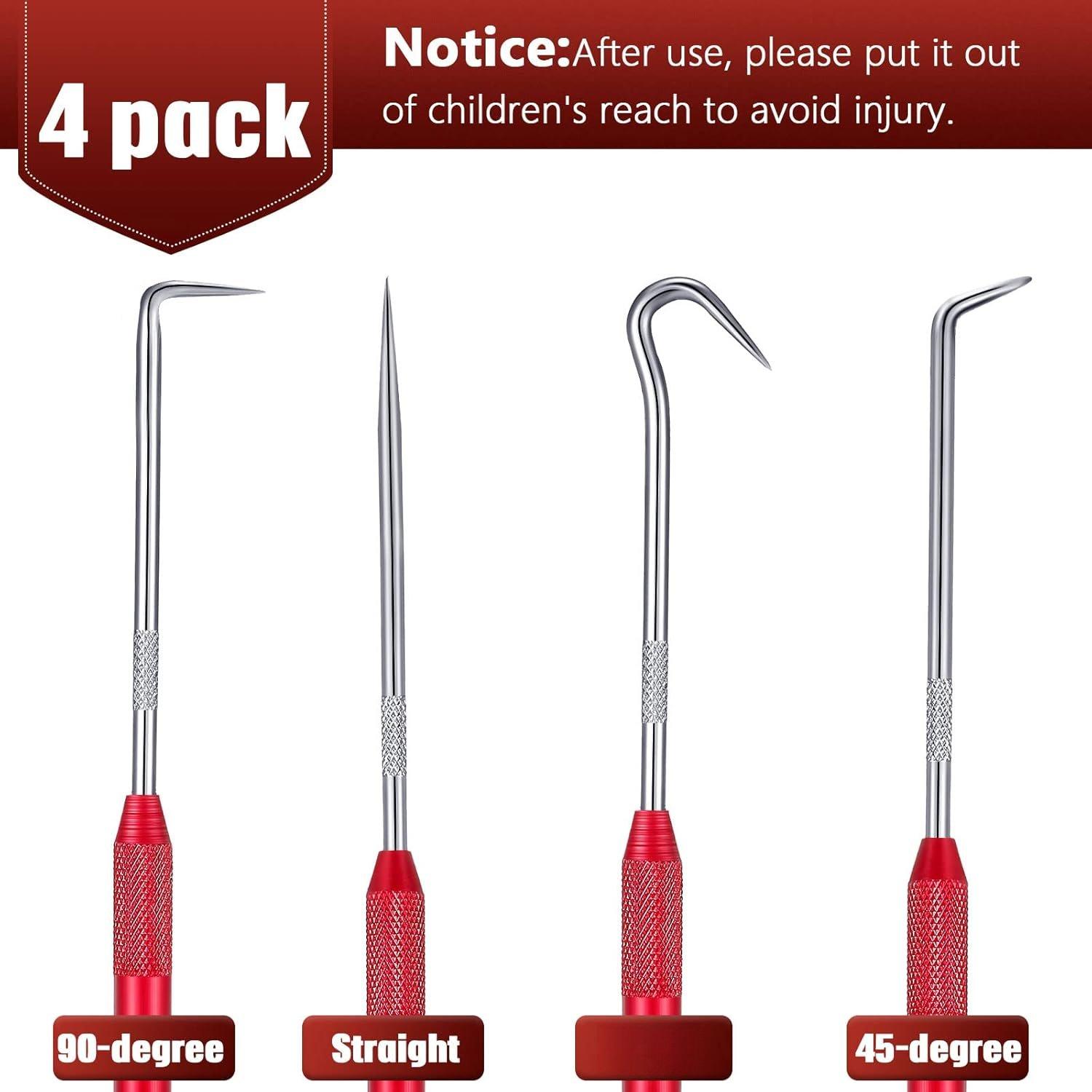 4 count Hook and Pick Set Double Pointed Scribe  Auto Oil Metal Pick O Ring Seal Puller Hooked Scriber Marking Tools for Carpenter Machinists Technicians, 9.06 Inches