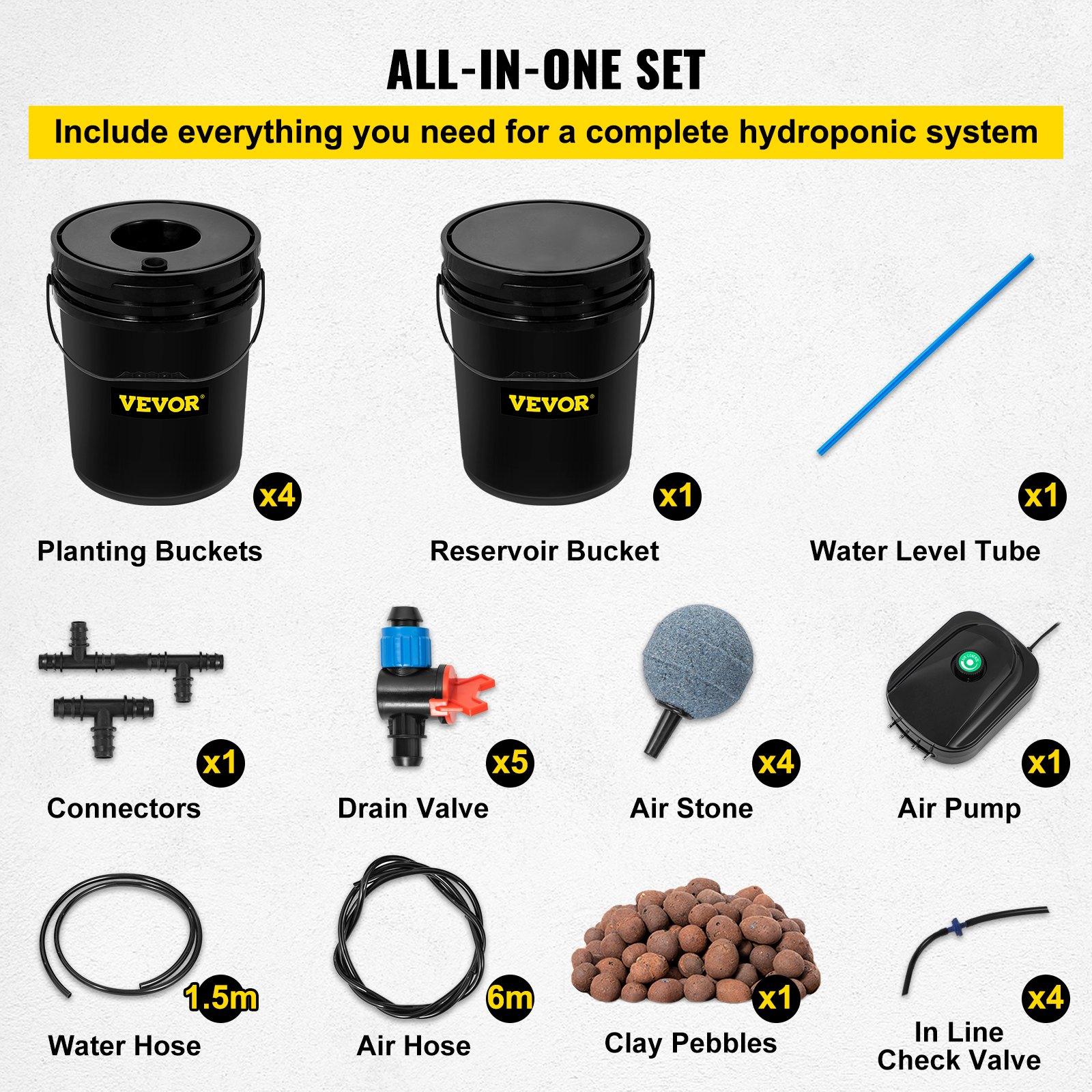 DWC Hydroponic System, 5 Gallon 5 Buckets, Deep Water Culture Growing Bucket, Hydroponics Grow Kit with Pump, Air Stone and Connected Reservoir, for Indoor/Outdoor Leafy Vegetables
