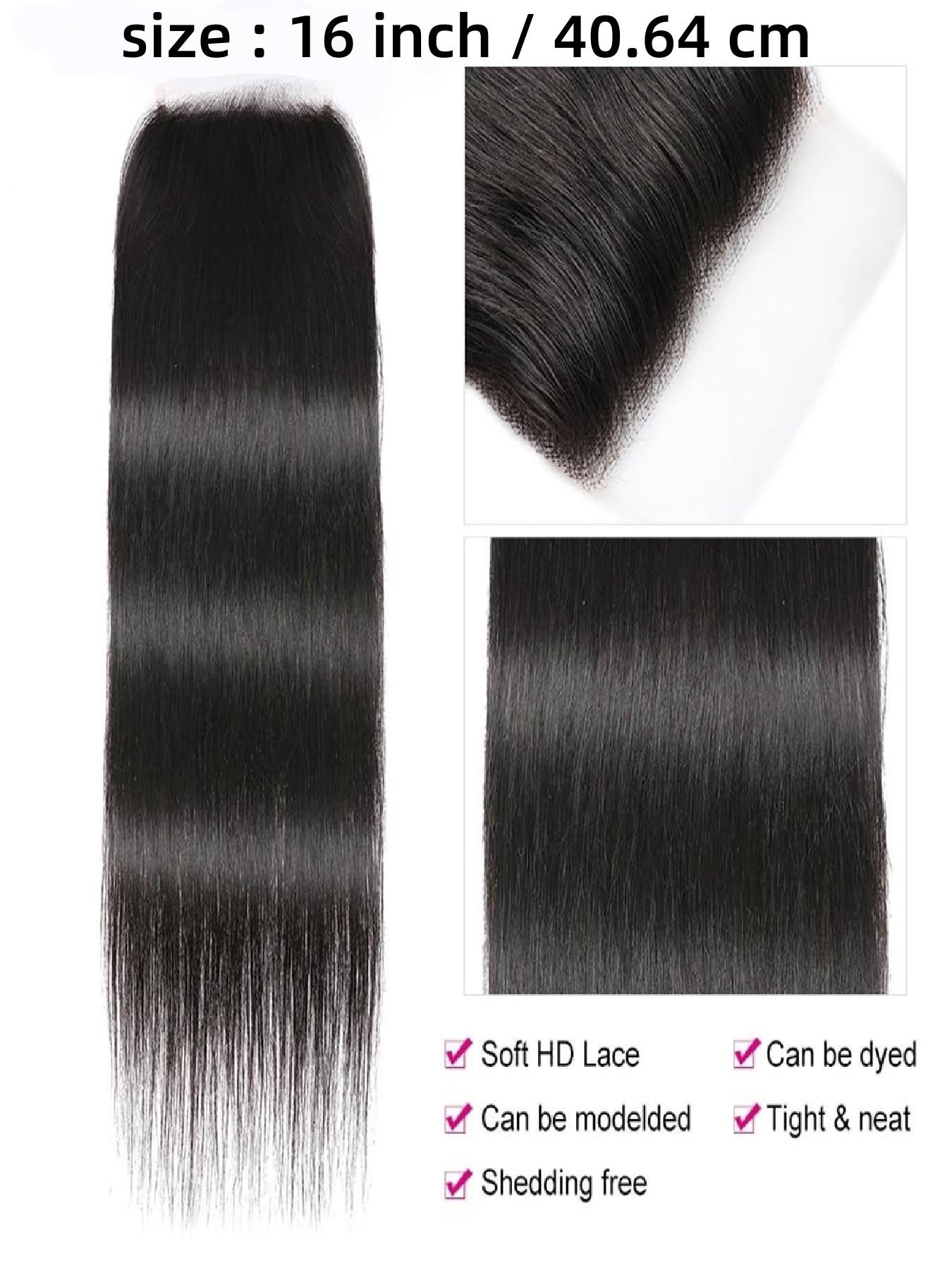 5x5 Straight Lace Closure Human Hair Hd Transparent Lace Closure Free Part Pre Plucked with Baby Hair 10A Virgin Human Hair Lace Front Natural Black Color 8-18 Inch