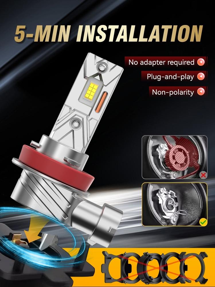 2pcs H11 H4 H7 H1 9005 HB3 9006 HB4 LED Bulb Car Headlight 50000LM 120W CANBUS Mini Wireless Lamp Auto Spotlights Fog Lights 6000K White12V Plug&Play