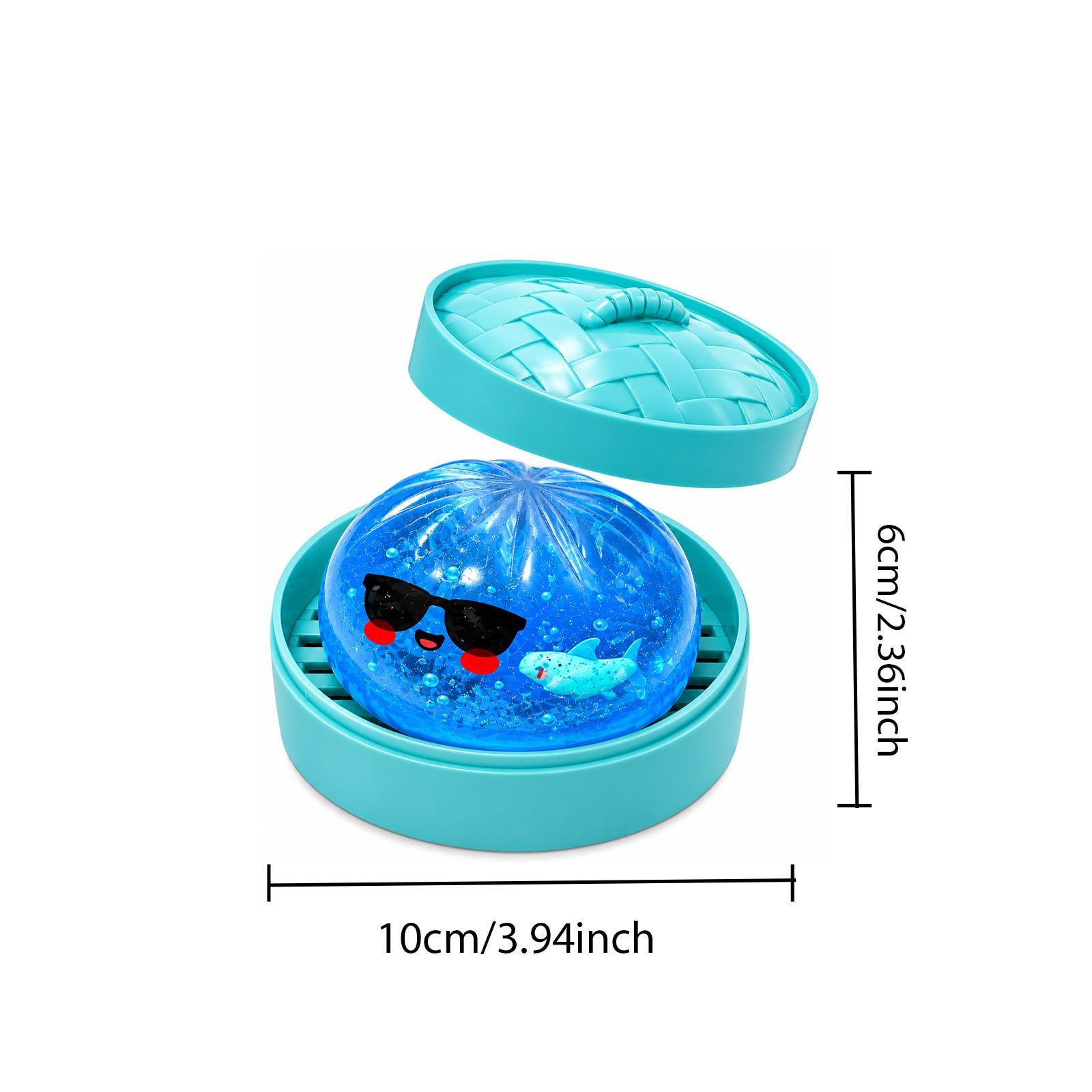 4-Pack Blue Shark Baozi Squishy Toy, Cute Decompression Squishy Stress Relief Squeezing Toy with Sunglasses, Mini Steamer Storage Box, Adult & Kids Desk Gift