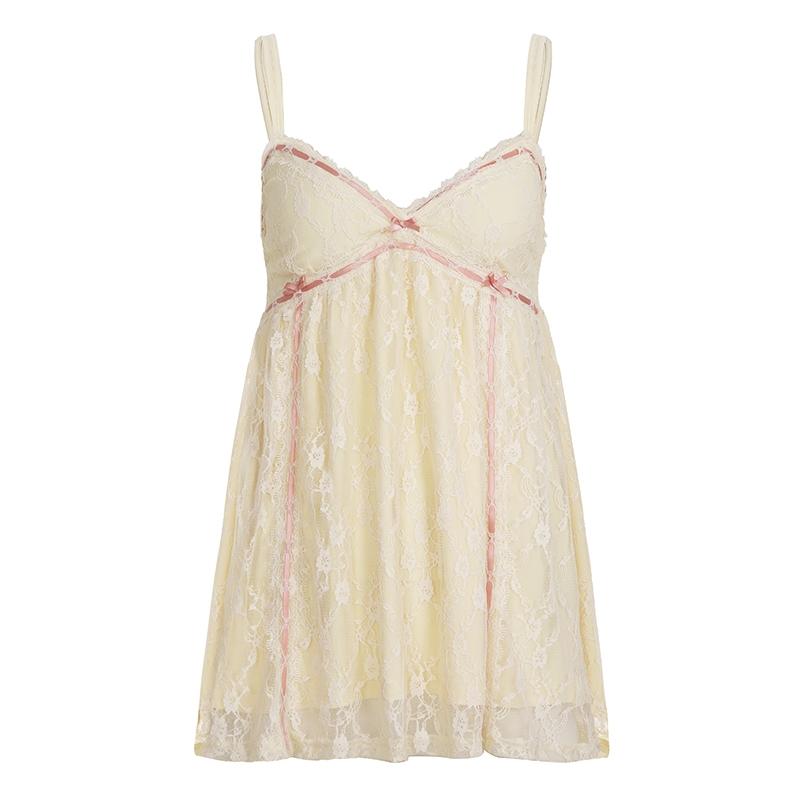 Cute Lace Bowknot Halter Top Y2K Style, Sweet Vintage Summer Tank, Double Layered Floral Trim, Adorable Girl's Sleeveless Blouse