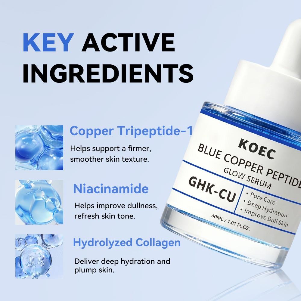 Blue Copper Tripeptide Glow Serum, Plumping Facial Serum Infused with Niacinamide | Anti-Aging, Skin Firming Formula to Boost Youthful-Looking Radiant Skin Hydrating Radiant Glow