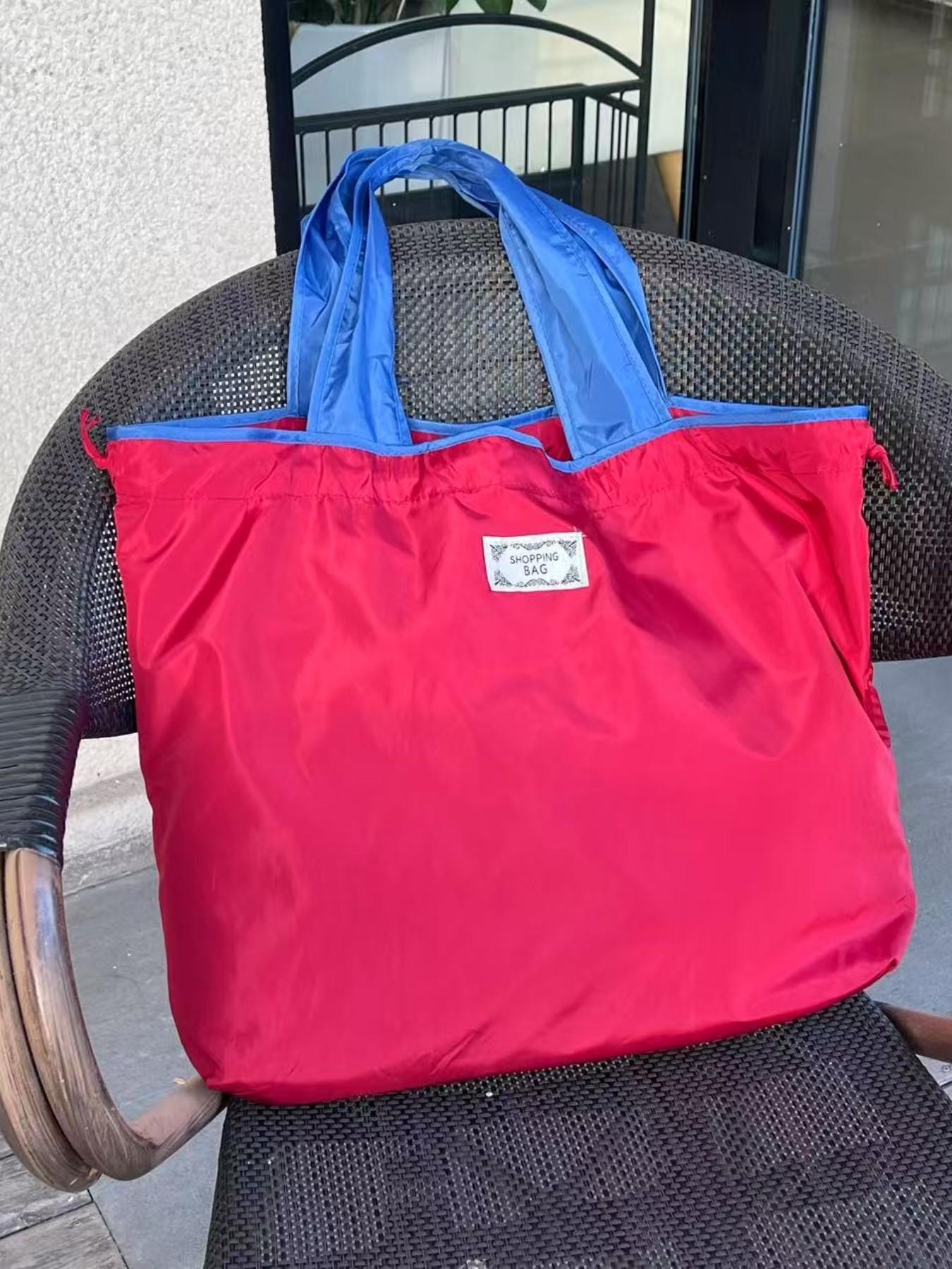 Foldable Drawstring Shopping Bag, Waterproof Nylon, Large Capacity, Casual Style, Reusable, Multi-Color, Ideal for Travel and Daily Use, Reusable Shopping Bags