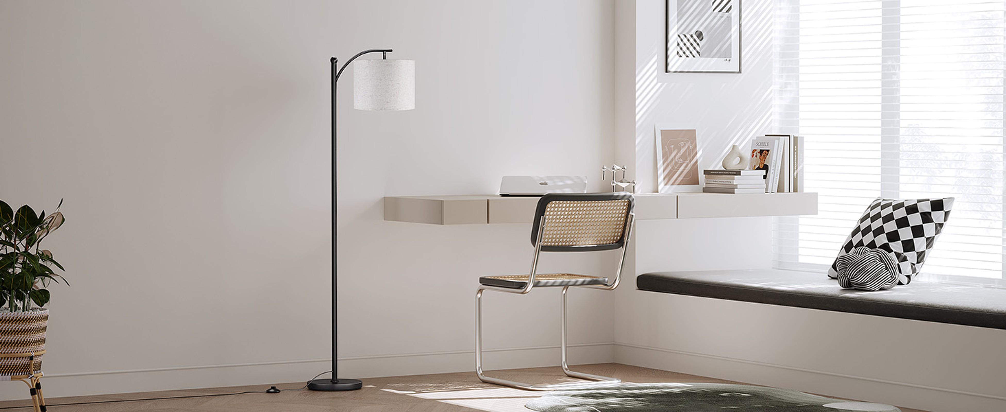 Arc Floor Lamp,Modern Floor Lamp with 3 Color Temperatures Bulb,Metal Standing Lamps with Adjustable Hanging Lampshade,Tall Floor Lamps for Living Room (Black)