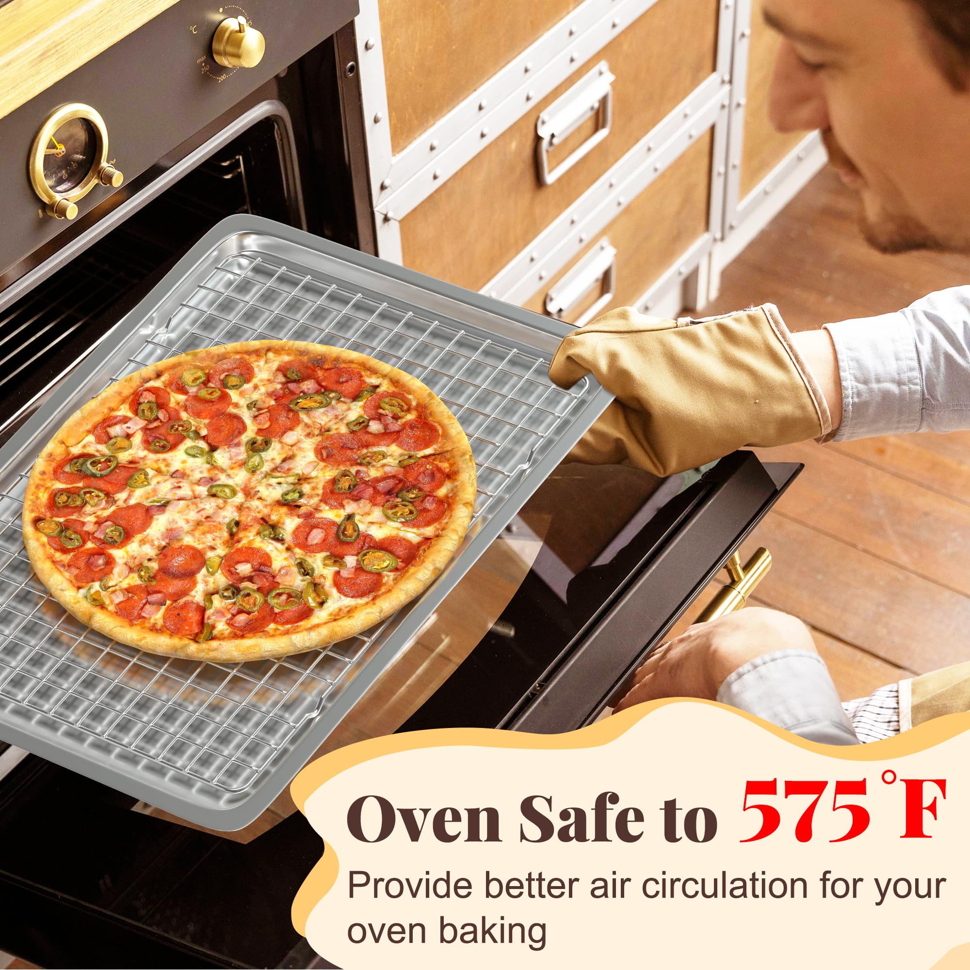 2 PCS 10" x 16" Cooling Racks for Cooking and Baking -  Grid Wire Baking Rack for Oven Cooking, Baking, Grilling, Roasting - Dishwasher Safe Bacon Rack - Fits Half Sheet Cookie Pan