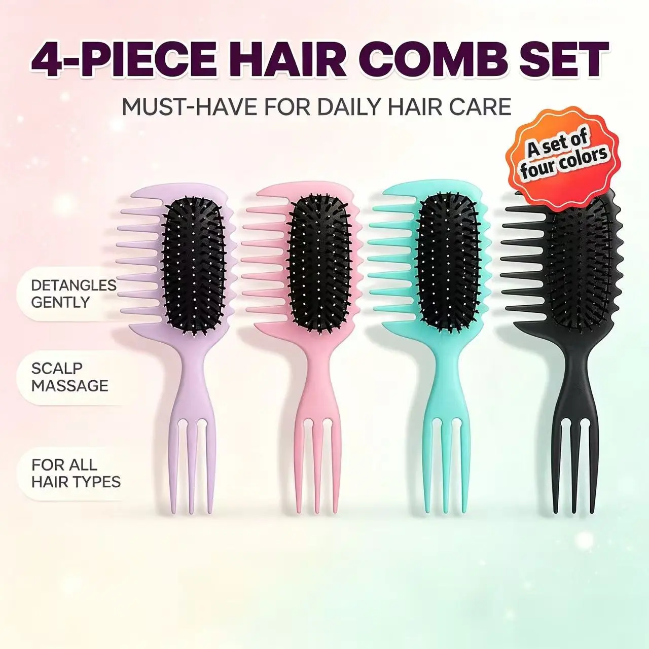 4-Piece Curling Brush Set, Durable Abs Handle, Unisex Hair Styling Tool, Reduces Frizz, Ideal for Home, Travel, Gifts