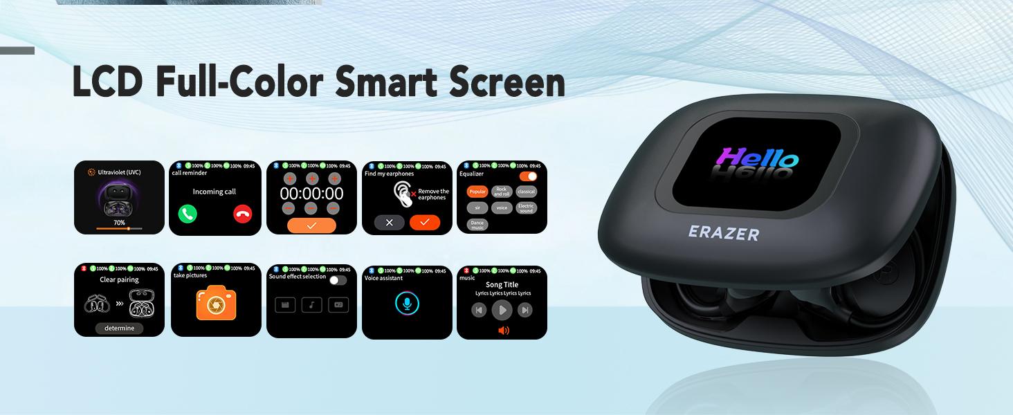 ERAZER XF23 AI translation earphones OWS earbuds, UVC ultraviolet disinfection, touch screen earphones, wireless Bluetooth earphones, HIFI stereo earphones for gaming, travel and sports, built-in microphone
